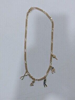 Gold-plated  Women's Figaro/Golf Style Chain Necklace with Crystal Accent